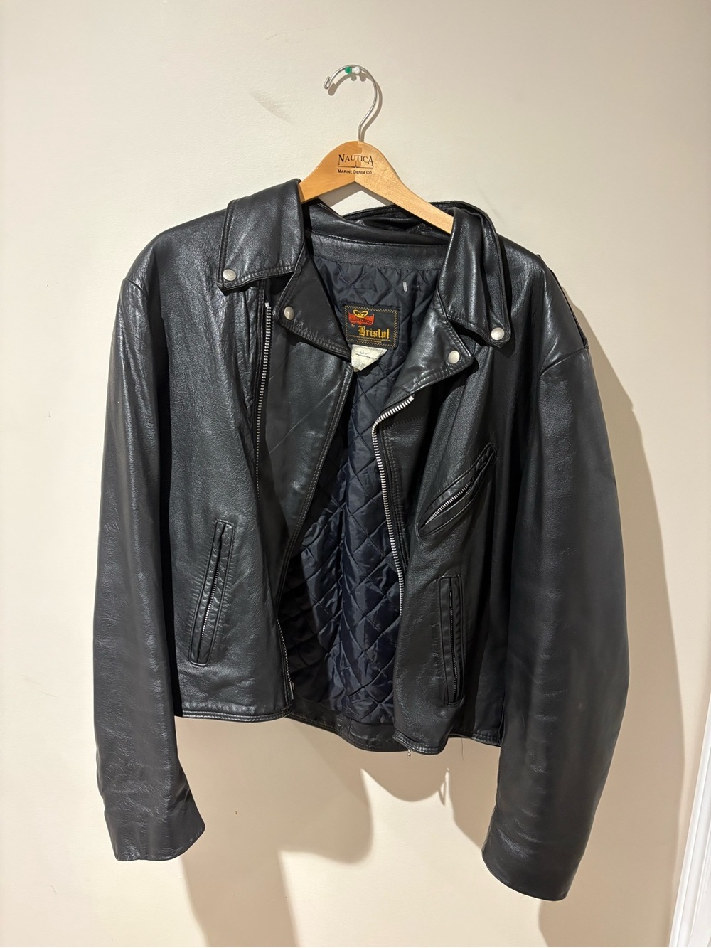 Leather vintage BRISTOL Brushed Black Leather Motorcycle Jacket